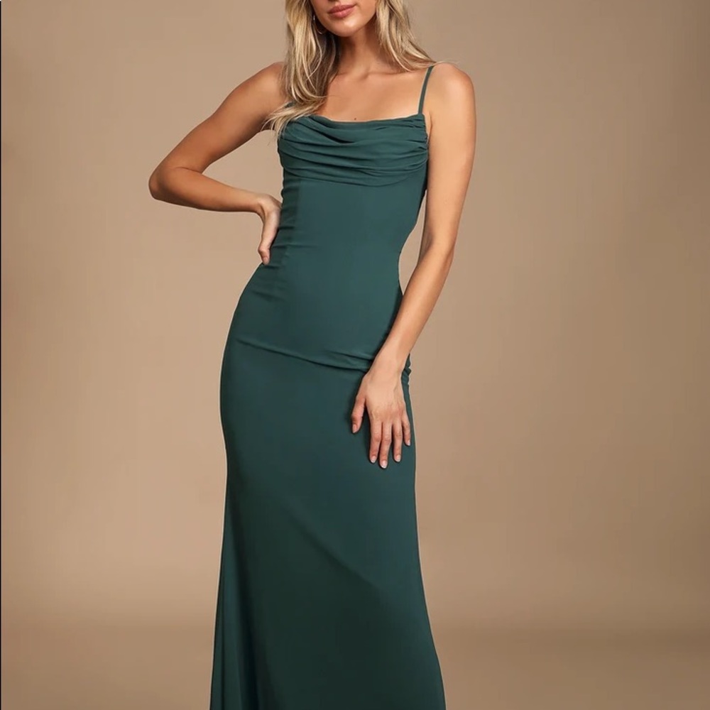 ISO Lulu’s emerald green cowl neck dress